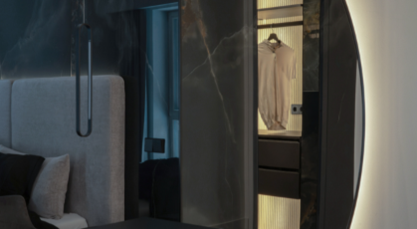 Didelis apvalus veidrodis su MDF minimalistiniu rėmeliu ir galiniu apsvietimu 2