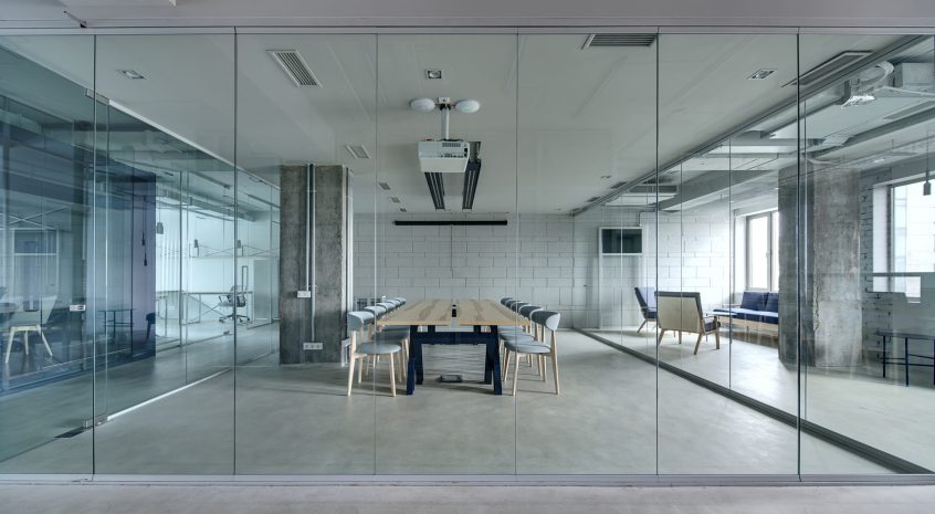 Office,In,A,Loft,Style,With,White,Brick,Walls,And